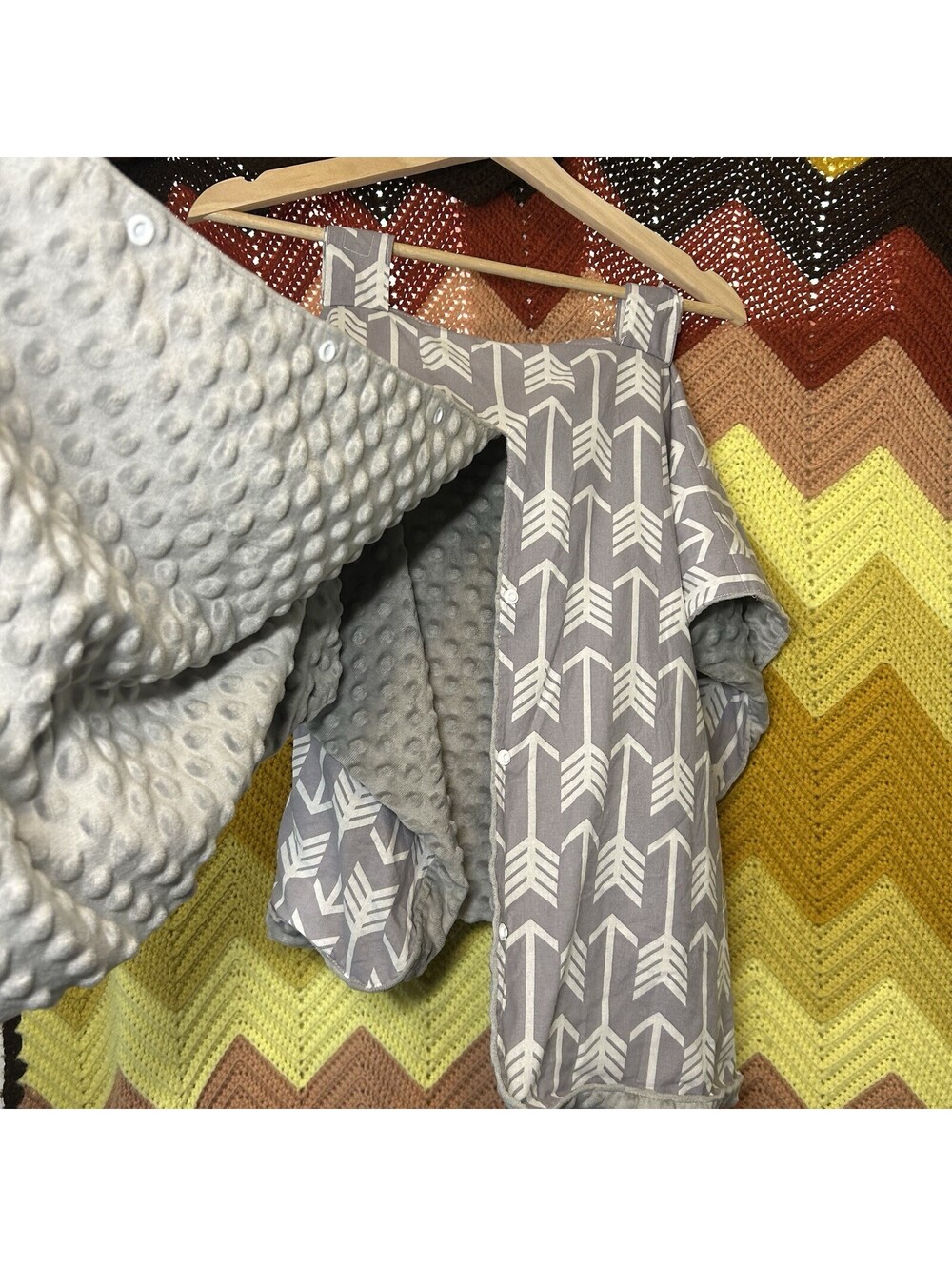 CarSeat Canopy Cover For Newborn/Infant Grey And White Chevron/Gray Soft Fuzzy
